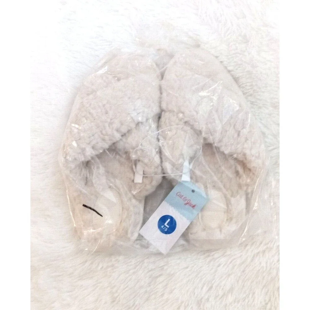 Cat & Jack Girls Soft & Furry Cross Front Slide Slippers (Size L/4-5) Off-White